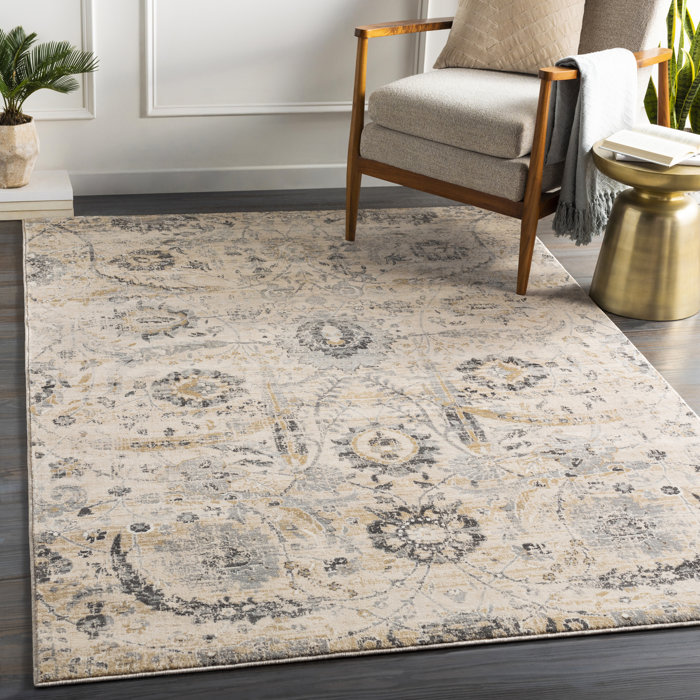 Charlton Home® Pfeiffer Power Loom Performance Cream/Charcoal Rug